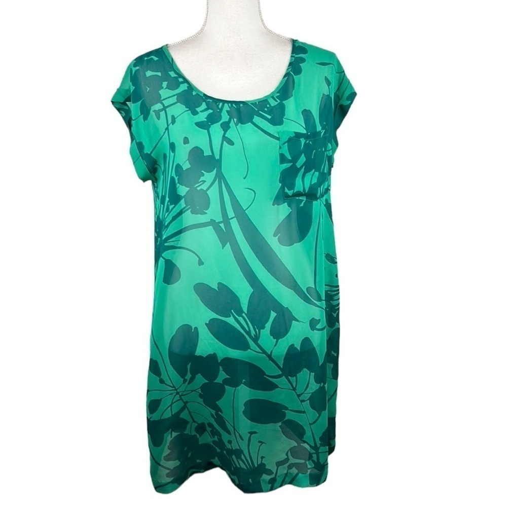 Old Navy Green Sheer Tropical Print Swimsuit Cover-Up Dress Size Medium